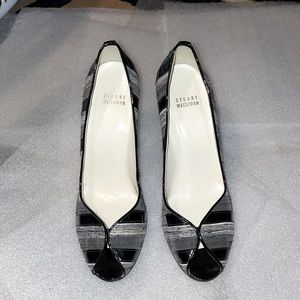Stuart Weitzman black/grey/white peeptoe pump heels